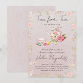 水の色ワイルドフラワーティーパーティーブライダルシャワー 案内状 (正面/裏面)