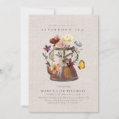 水の色ワイルドフラワーティーパーティー誕生日 招待状 (正面)