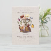 水の色ワイルドフラワーティーパーティー誕生日 招待状 (スタンド正面)