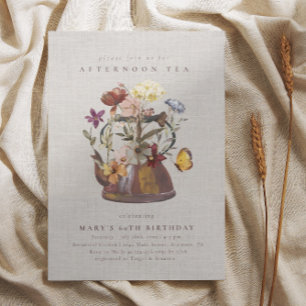 水の色ワイルドフラワーティーパーティー誕生日 招待状