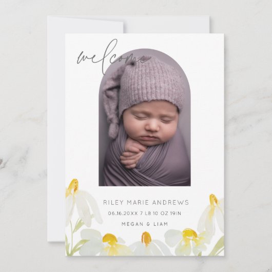 水の色ワイルドフラワーデイジーベビー発表 案内状 (正面)