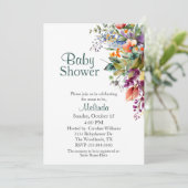 水の色ワイルドフラワーニュートラルベビーシャワー 招待状 (スタンド正面)