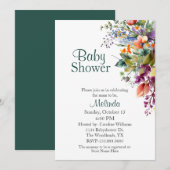 水の色ワイルドフラワーニュートラルベビーシャワー 招待状 (正面/裏面)