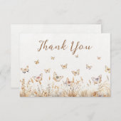 水の色ワイルドフラワーバタフライボホベイビーシャワー サンキューカード (正面/裏面)