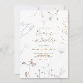 水の色ワイルドフラワーバプテスマ&誕生日 招待状 (正面)