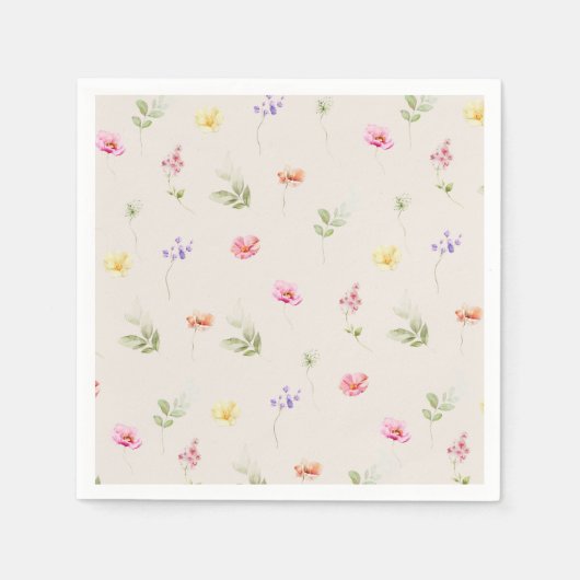 水の色ワイルドフラワーパターン赤ちゃんシャワー スタンダードカクテルナプキン (正面)