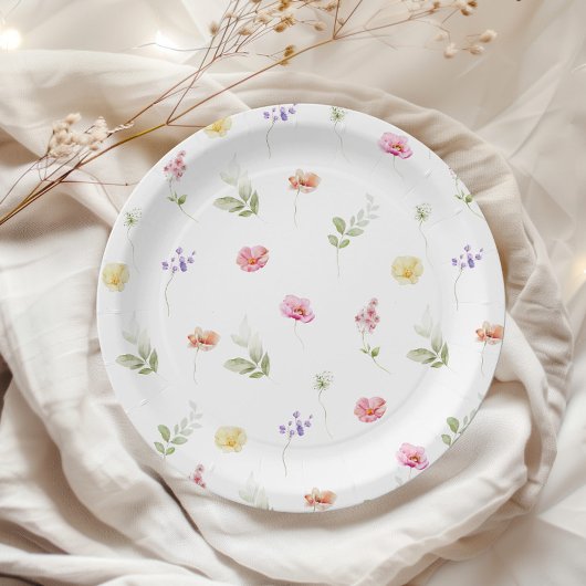 水の色ワイルドフラワーパターン赤ちゃんシャワー ペーパープレート