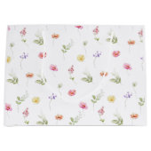 水の色ワイルドフラワーパターン赤ちゃんシャワー ラージペーパーバッグ (正面)