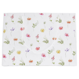 水の色ワイルドフラワーパターン赤ちゃんシャワー ラージペーパーバッグ