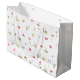 水の色ワイルドフラワーパターン赤ちゃんシャワー ラージペーパーバッグ