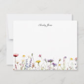 水の色ワイルドフラワーパーソナライズされたフラットありがとう サンキューカード (正面)