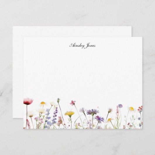 水の色ワイルドフラワーパーソナライズされたフラットありがとう サンキューカード (正面/裏面)