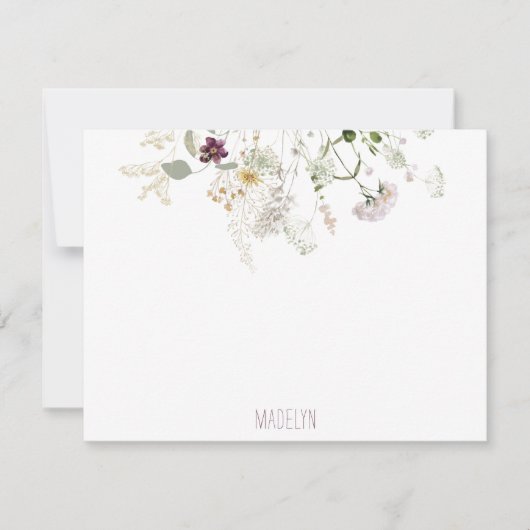 水の色ワイルドフラワーパーソナライズされたフラットノートカード ノートカード (正面)