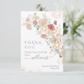 水の色ワイルドフラワーパープル春ブライダルシャワー サンキューカード (スタンド正面)