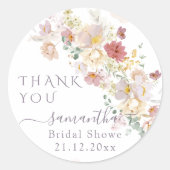 水の色ワイルドフラワーパープル春ブライダルシャワー ラウンドシール (正面)