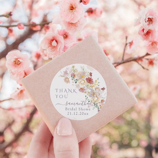 水の色ワイルドフラワーパープル春ブライダルシャワー ラウンドシール