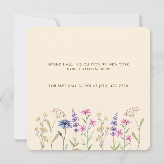 水の色ワイルドフラワーフローラエレガントウェディング 招待状 (裏面)