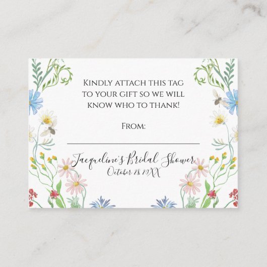 水の色ワイルドフラワーフローラディスプレイベビーシャワー エンクロージャーカード (裏面)