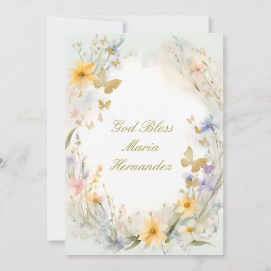 水の色ワイルドフラワーフローラバプテスマ招待状 招待状 (裏面)