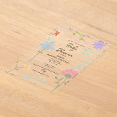 水の色ワイルドフラワーフローラベビーシャワー アクリル招待状 (レイダウン)