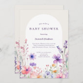 水の色ワイルドフラワーフローラベビースシャワー 招待状 (正面/裏面)