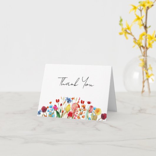 水の色ワイルドフラワーブライダルシャワーサンキューカー カード (黄色い花)