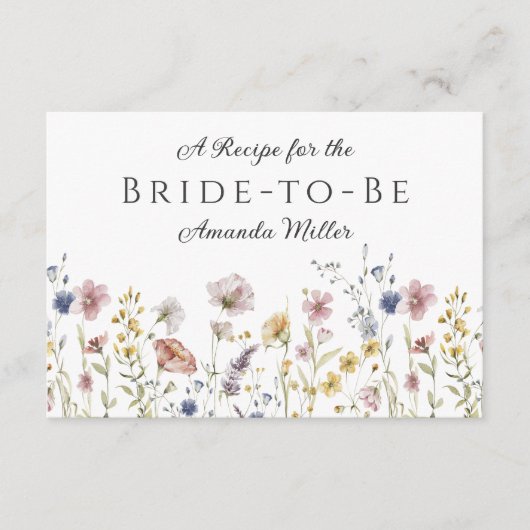 水の色ワイルドフラワーブライダルシャワーレシピカード (正面)