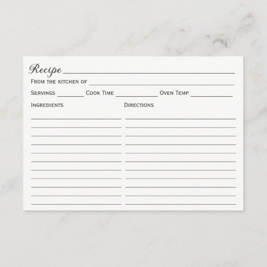 水の色ワイルドフラワーブライダルシャワーレシピカード (裏面)