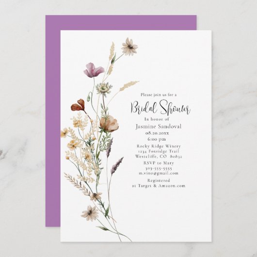 水の色ワイルドフラワーブライダルシャワー招待 招待状 (正面/裏面)