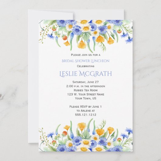 水の色ワイルドフラワーブライダルシャワー招待 招待状 (正面)