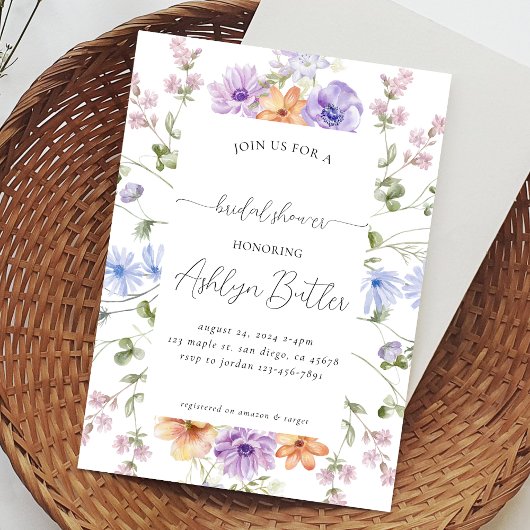 水の色ワイルドフラワーブライダルシャワー招待 招待状