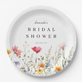 水の色ワイルドフラワーブライダルシャワー紙プレート ペーパープレート