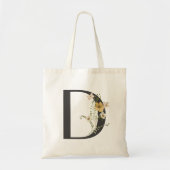 水の色ワイルドフラワーブライドメイドイニシャル"D" トートバッグ (正面)