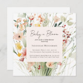 水の色ワイルドフラワーベビーで開花ベビーシャワー 招待状 (正面/裏面)