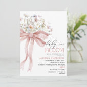 水の色ワイルドフラワーベビーで開花ベビーシャワー 招待状 (スタンド正面)