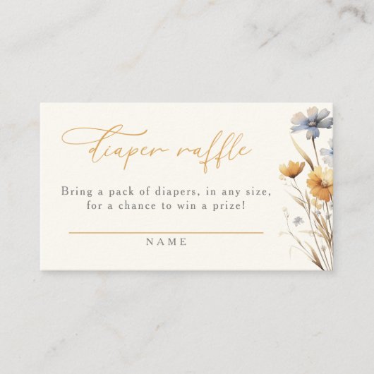 水の色ワイルドフラワーベビーシャワーおむつラッフル エンクロージャーカード (正面)
