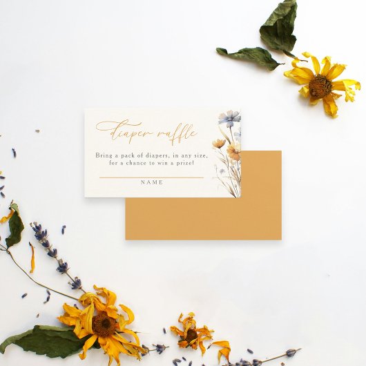 水の色ワイルドフラワーベビーシャワーおむつラッフル エンクロージャーカード