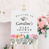 水の色ワイルドフラワーベビーシャワーウェルカムサイン ポスター