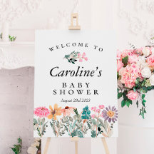 水の色ワイルドフラワーベビーシャワーウェルカムサイン