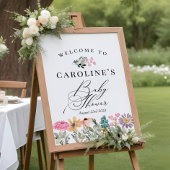 水の色ワイルドフラワーベビーシャワーウェルカムサイン ポスター