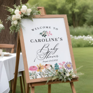 水の色ワイルドフラワーベビーシャワーウェルカムサイン ポスター