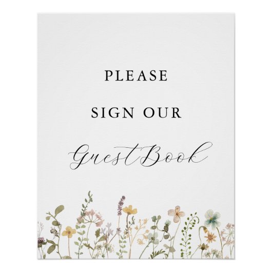 水の色ワイルドフラワーベビーシャワーゲストブックサイン ポスター (正面)
