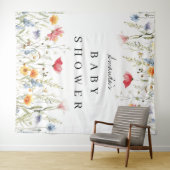 水の色ワイルドフラワーベビーシャワー背景 タペストリー (インサイチュ(横))