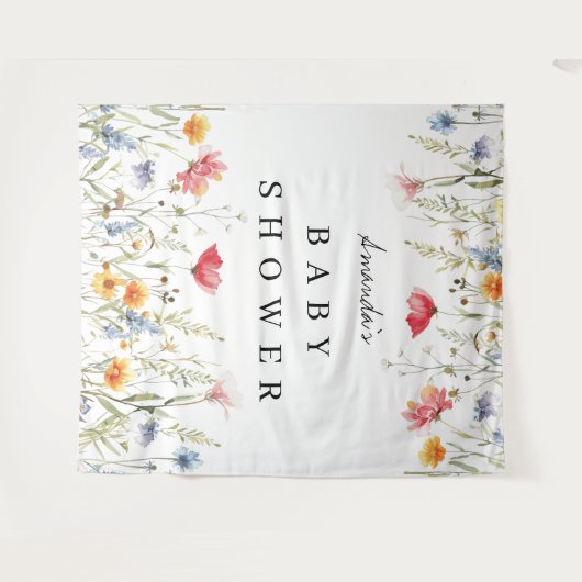 水の色ワイルドフラワーベビーシャワー背景 タペストリー (正面(横))