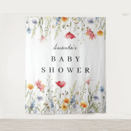 水の色ワイルドフラワーベビーシャワー背景 タペストリー