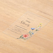 水の色ワイルドフラワーベビーシャワー アクリル招待状 (レイダウン)