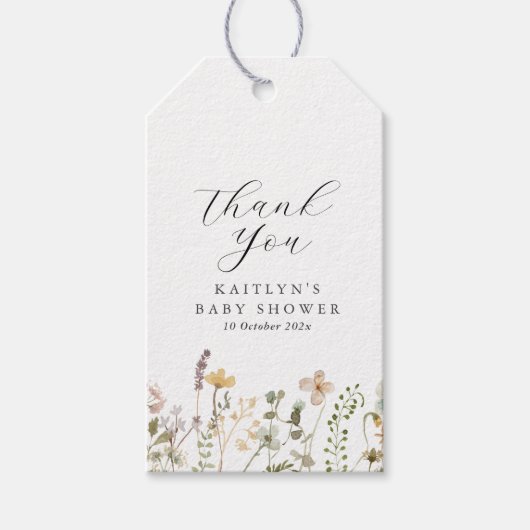 水の色ワイルドフラワーベビーシャワー ギフトタグ (正面)