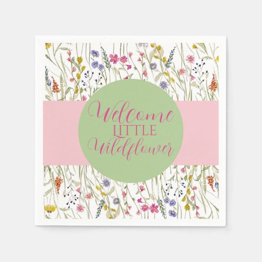水の色ワイルドフラワーベビーシャワー スタンダードカクテルナプキン (正面)