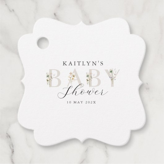 水の色ワイルドフラワーベビーシャワー フェイバータグ (正面)