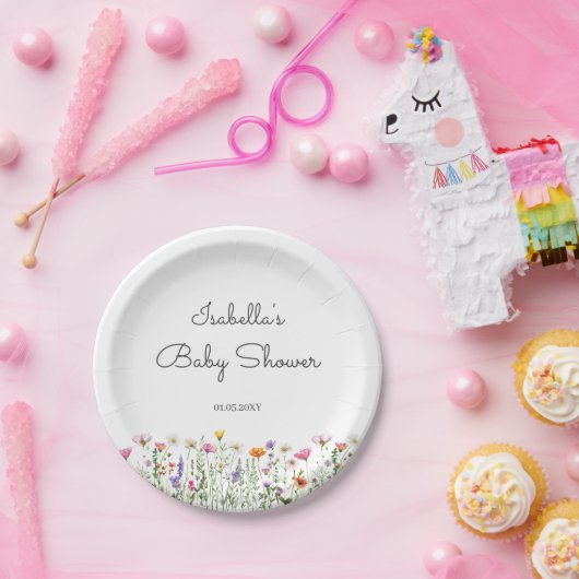 水の色ワイルドフラワーベビーシャワー ペーパープレート (パーティー)